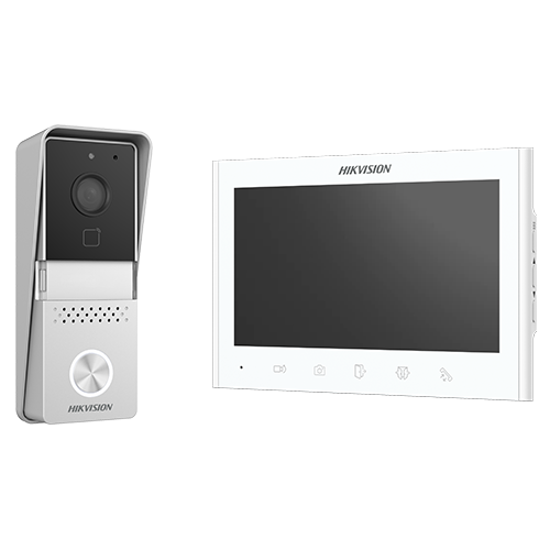 Kit videointerfon analogic 7inch, camera, conectare 2 fire – HIKVISION DS-KIS102-P-Aparent