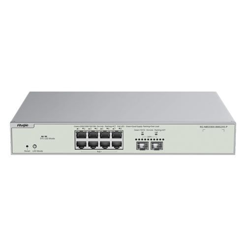 Switch L2+, 8 x RJ45 2.5G PoE+ (240W), 2 x SFP+ 10G, Cloud Management – Ruijie RG-NBS3300-8MG2XS-P