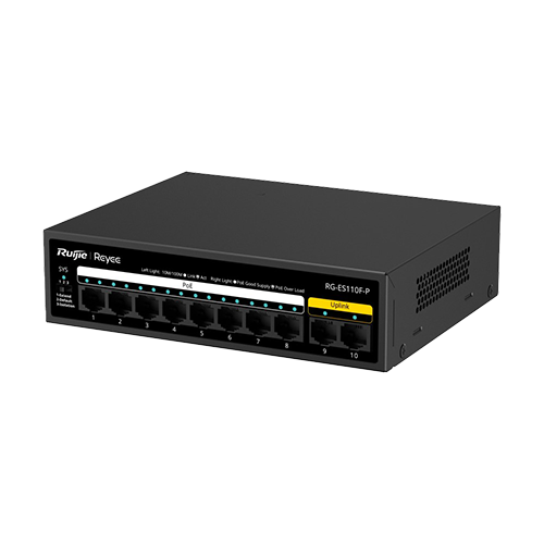 Switch L2, 8 x RJ45 10/100 Mbps PoE, 2 x RJ45 10/100 Mbps, Unmanaged – Ruijie Reyee RG-ES110F-P
