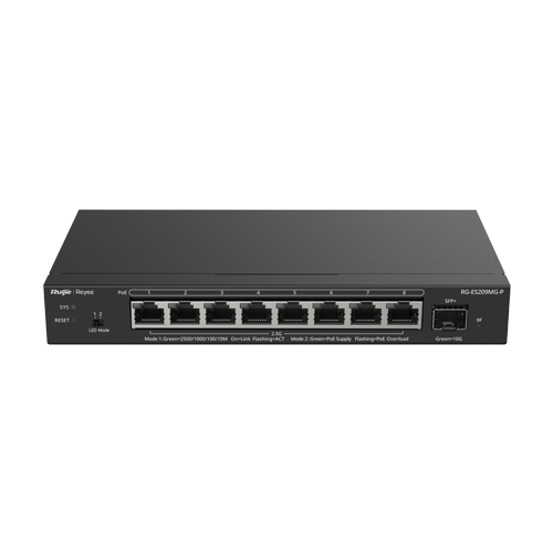 Switch L2, 8 x RJ45 2.5G PoE, 1 x SFP+ 10G, Cloud Management – Ruijie Reyee RG-ES209MG-P
