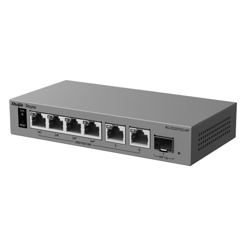 Switch L2, 6 x RJ45 1G (2 x PoE++, 2 x PoE+), 1 x SFP 1G, Cloud Management – Ruijie Reyee RG-ES207GS-HP