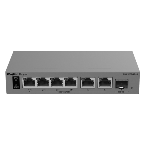 Switch L2, 6 x RJ45 1G (2 x PoE++, 2 x PoE+), 1 x SFP 1G, Cloud Management – Ruijie Reyee RG-ES207GS-HP