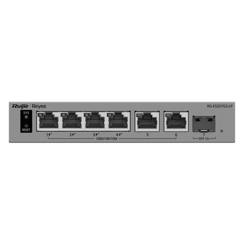 Switch L2, 6 x RJ45 1G (4 x PoE+), 1 x SFP 1G, Putere PoE 40W, Cloud Management – Ruijie Reyee RG-ES207GS-LP