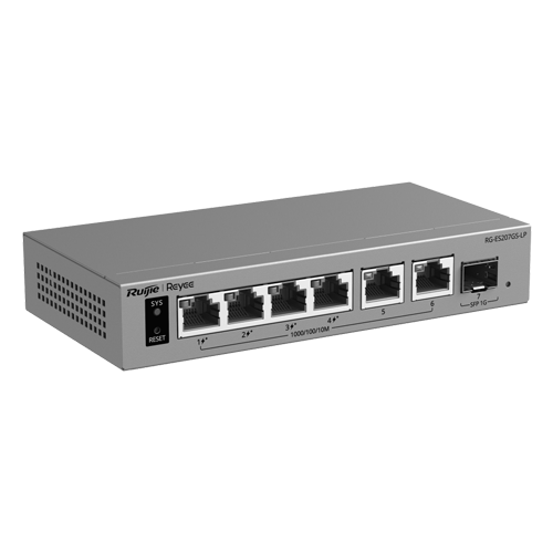 Switch L2, 6 x RJ45 1G (4 x PoE+), 1 x SFP 1G, Putere PoE 40W, Cloud Management – Ruijie Reyee RG-ES207GS-LP
