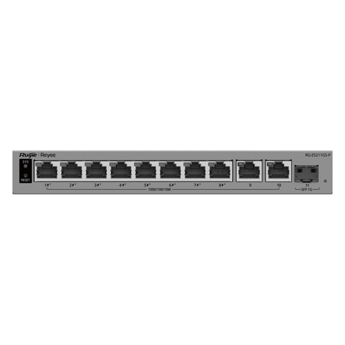 Switch L2, 10 x RJ45 1G (8 x PoE+), 1 x SFP 1G, Putere PoE 70W, Cloud Management – Ruijie Reyee RG-ES211GS-LP
