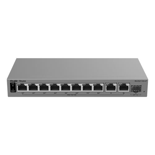 Switch L2, 10 x RJ45 1G (8 x PoE+), 1 x SFP 1G, Putere PoE 70W, Cloud Management – Ruijie Reyee RG-ES211GS-LP