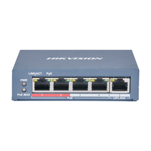 Switch 4 x RJ45 10/100 Mbps PoE, 1 x RJ45 10/100 Mbps, Unmanaged – HIKVISION DS-3E0105P-E