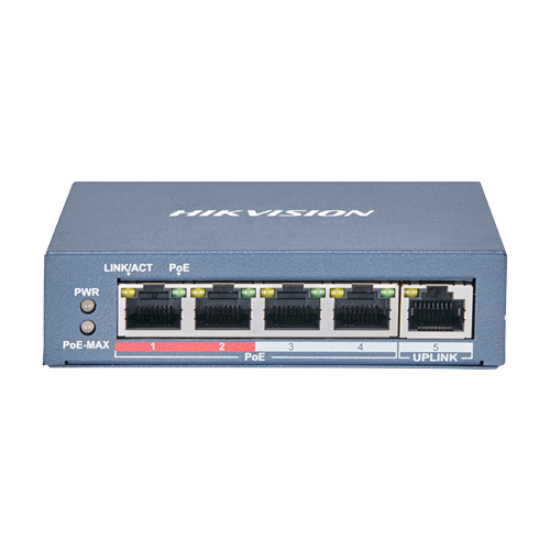 Switch 4 x RJ45 10/100 Mbps PoE, 1 x RJ45 10/100 Mbps, Unmanaged – HIKVISION DS-3E0105P-E