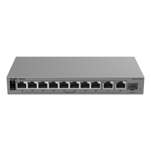 Switch L2, 10 x RJ45 1G (8 x PoE+), 1 x SFP 1G, Putere PoE 120W, Cloud Management – Ruijie Reyee RG-ES211GS-P