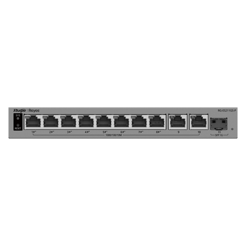 Switch L2, 10 x RJ45 1G (8 x PoE+), 1 x SFP 1G, Putere PoE 120W, Cloud Management – Ruijie Reyee RG-ES211GS-P