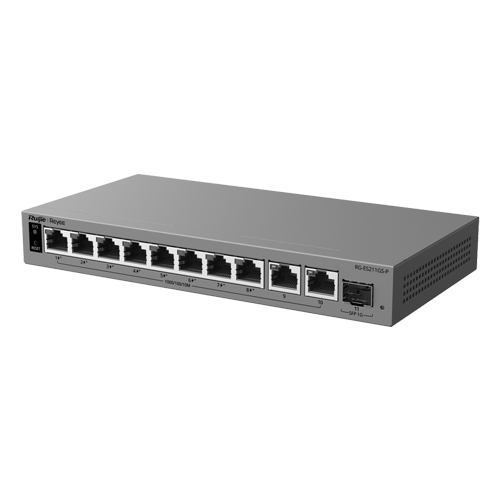 Switch L2, 10 x RJ45 1G (8 x PoE+), 1 x SFP 1G, Putere PoE 120W, Cloud Management – Ruijie Reyee RG-ES211GS-P