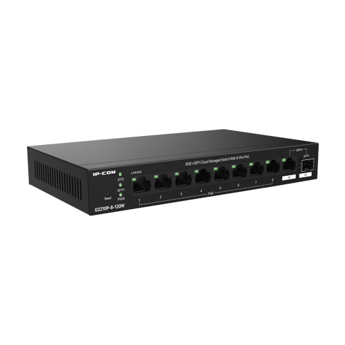 Switch 8 x RJ45 1G PoE, 1 x SFP 1G, 1 x RJ45 1G, 120W, Cloud Management – IP-COM G2210P-8-120W