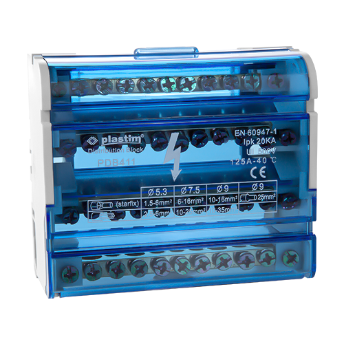 Bloc de distributie electrica, 4×11 poli, 125A – Plastim PDB411