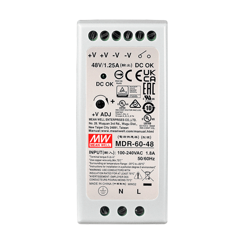 Sursa de alimentare in comutatie, 48V/1.25A, 60W, sina DIN – MEAN WELL MDR-60-48