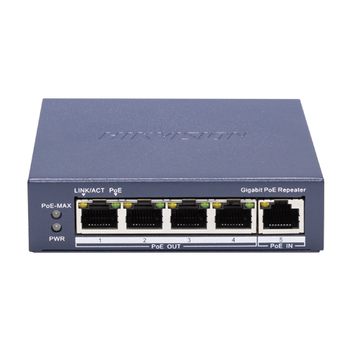 Switch-repeater Gigabit 4 x RJ45 PoE Out af/at, 1 x RJ45 PoE In af/at/bt, Management – HIKVISION DS-3E0505P-E-R