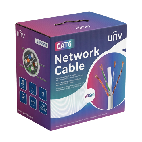 Cablu UTP, cat 6E, cupru integral, LSZH, cutie 305 metri, DCA – UNV UV-UTP6-300-BC24AWG-DCA-B-W