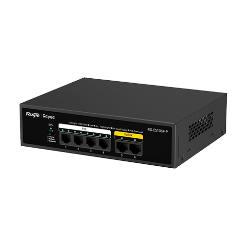 Switch L2, 4 x RJ45 10/100 Mbps PoE, 2 x RJ45 10/100 Mbps, Unmanaged – Ruijie Reyee RG-ES106F-P