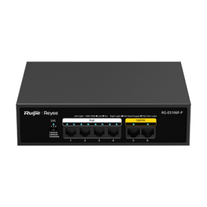 Switch L2, 4 x RJ45 10/100 Mbps PoE, 2 x RJ45 10/100 Mbps, Unmanaged – Ruijie Reyee RG-ES106F-P